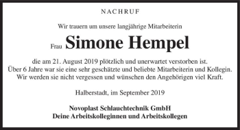 Traueranzeige von Simone Hempel  von Magdeburger Volksstimme