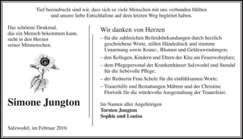 Traueranzeige von Simone Jungton  von Magdeburger Volksstimme