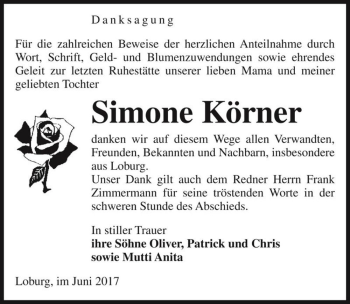 Traueranzeige von Simone Körner  von Magdeburger Volksstimme