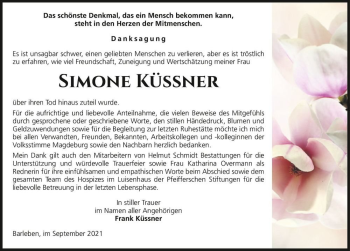 Traueranzeige von Simone Küssner  von Magdeburger Volksstimme