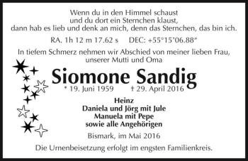 Traueranzeige von Simone Sandig  von Magdeburger Volksstimme