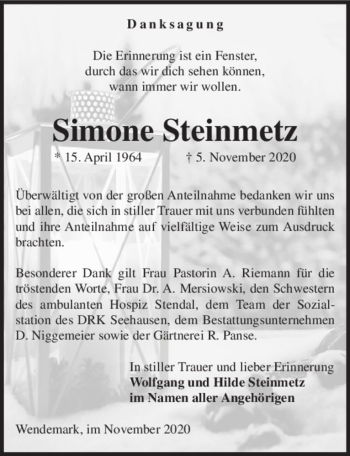 Traueranzeige von Simone Steinmetz  von Magdeburger Volksstimme