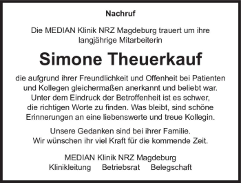 Traueranzeige von Simone Theuerkauf  von Magdeburger Volksstimme