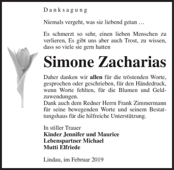 Traueranzeige von Simone Zacharias  von Magdeburger Volksstimme