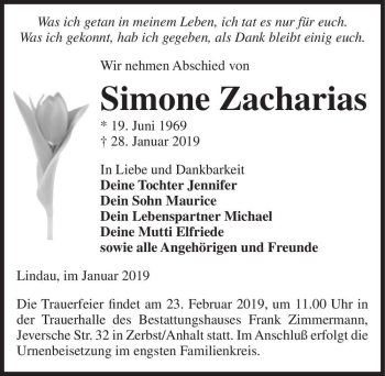 Traueranzeige von Simone Zacharias  von Magdeburger Volksstimme