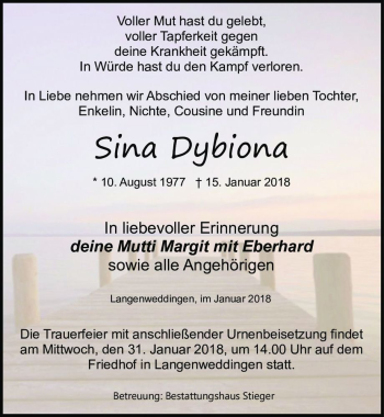 Traueranzeige von Sina Dybiona  von Magdeburger Volksstimme
