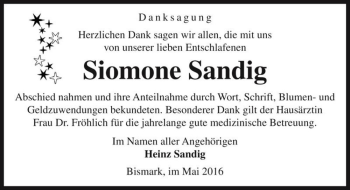 Traueranzeige von Siomone Sandig  von Magdeburger Volksstimme