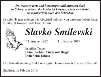 Traueranzeige von Slavko Smilevski  von Magdeburger Volksstimme