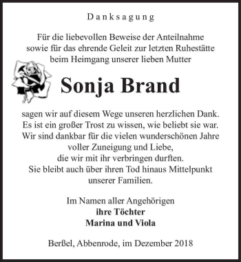 Traueranzeige von Sonja Brand  von Magdeburger Volksstimme