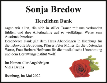 Traueranzeige von Sonja Bredow  von Magdeburger Volksstimme
