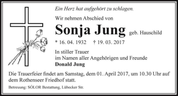 Traueranzeige von Sonja Jung (geb. Hauschild)  von Magdeburger Volksstimme
