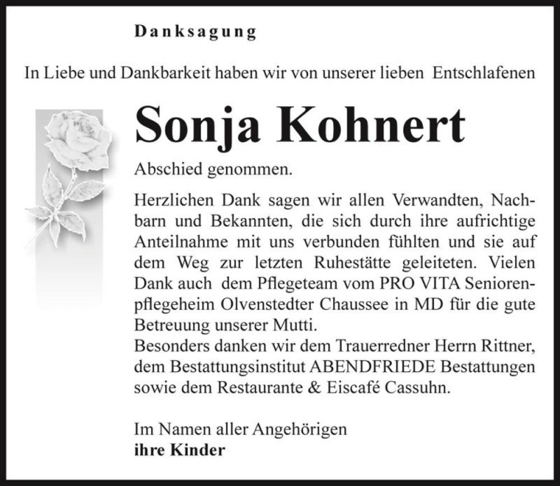  Traueranzeige für Sonja Kohnert  vom 18.02.2017 aus Magdeburger Volksstimme