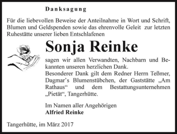 Traueranzeige von Sonja Reinke  von Magdeburger Volksstimme