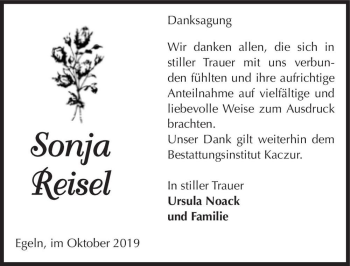 Traueranzeige von Sonja Reisel  von Magdeburger Volksstimme