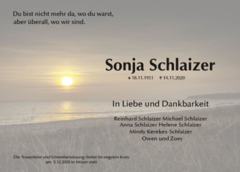Traueranzeige von Sonja Schlaizer  von Magdeburger Volksstimme