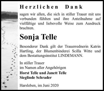 Traueranzeige von Sonja Telle  von Magdeburger Volksstimme