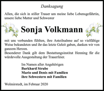 Traueranzeige von Sonja Volkmann  von Magdeburger Volksstimme