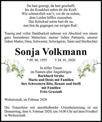 Traueranzeige von Sonja Volkmann  von Magdeburger Volksstimme