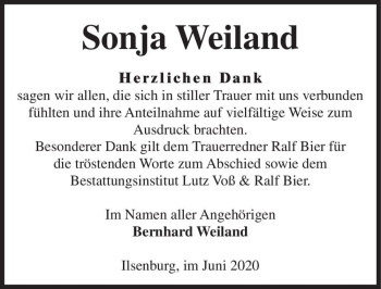 Traueranzeige von Sonja Weiland  von Magdeburger Volksstimme