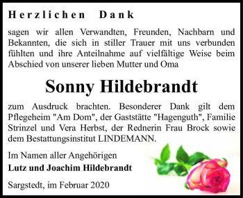 Traueranzeige von Sonny Hildebrandt  von Magdeburger Volksstimme