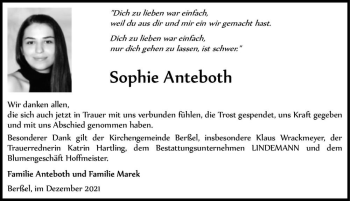 Traueranzeige von Sophie Anteboth  von Magdeburger Volksstimme