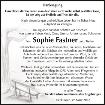 Traueranzeige von Sophie Fastner (geb. Tischer)  von Magdeburger Volksstimme