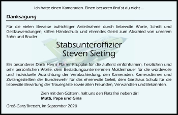Traueranzeige von Stabsunteroffizier Steven Sieting  von Magdeburger Volksstimme