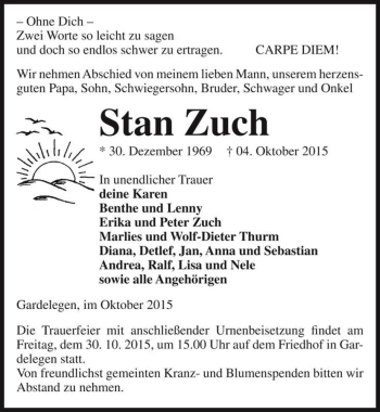 Traueranzeige von Stan Zuch  von Magdeburger Volksstimme