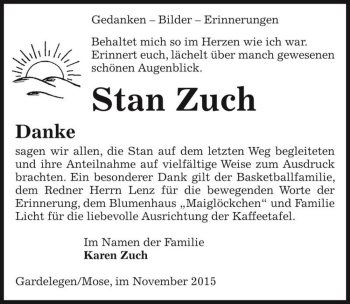 Traueranzeige von Stan Zuch  von Magdeburger Volksstimme