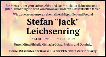 Traueranzeige von Stefan 