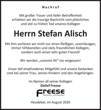 Traueranzeige von Stefan Alisch  von Magdeburger Volksstimme