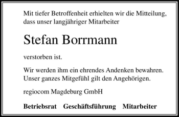 Traueranzeige von Stefan Borrmann  von Magdeburger Volksstimme