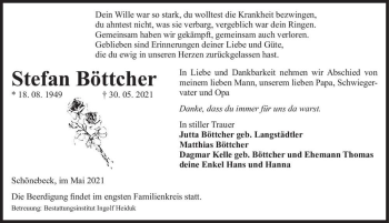Traueranzeige von Stefan Böttcher  von Magdeburger Volksstimme