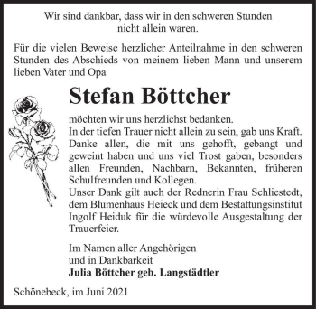 Traueranzeige von Stefan Böttcher  von Magdeburger Volksstimme
