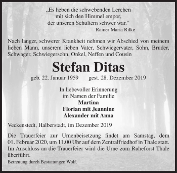 Traueranzeige von Stefan Ditas  von Magdeburger Volksstimme