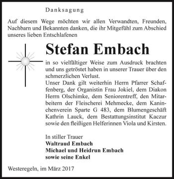 Traueranzeige von Stefan Embach  von Magdeburger Volksstimme
