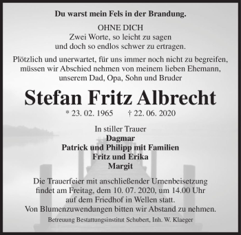 Traueranzeige von Stefan Fritz Albrecht  von Magdeburger Volksstimme