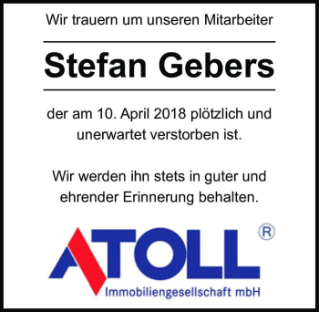 Traueranzeige von Stefan Gebers  von Magdeburger Volksstimme