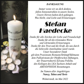 Traueranzeige von Stefan Haedecke  von Magdeburger Volksstimme