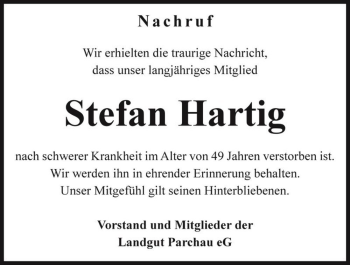 Traueranzeige von Stefan Hartig  von Magdeburger Volksstimme