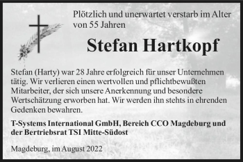 Traueranzeige von Stefan Hartkopf  von Magdeburger Volksstimme