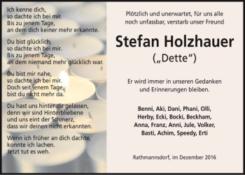 Traueranzeige von Stefan Holzhauer 