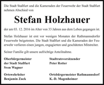Traueranzeige von Stefan Holzhauer  von Magdeburger Volksstimme