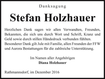 Traueranzeige von Stefan Holzhauer  von Magdeburger Volksstimme