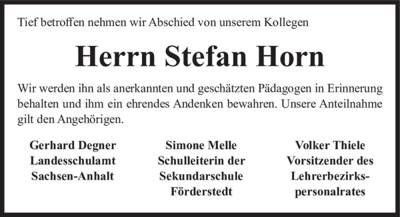  Traueranzeige für Stefan Horn  vom 13.09.2021 aus Magdeburger Volksstimme