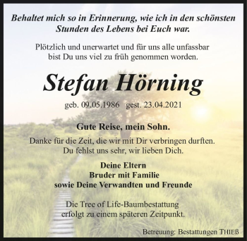 Traueranzeige von Stefan Hörning  von Magdeburger Volksstimme