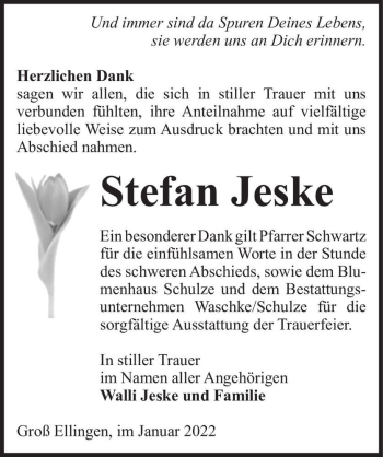 Traueranzeige von Stefan Jeske  von Magdeburger Volksstimme