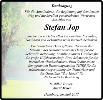 Traueranzeige von Stefan Jop  von Magdeburger Volksstimme