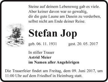 Traueranzeige von Stefan Jop  von Magdeburger Volksstimme