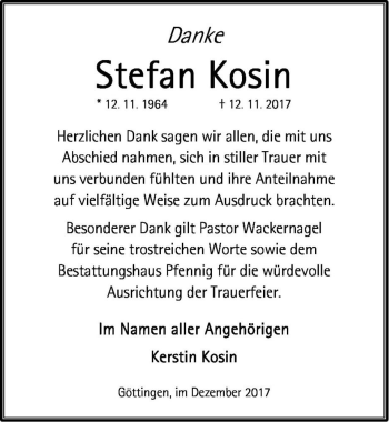 Traueranzeige von Stefan Kosin  von Magdeburger Volksstimme